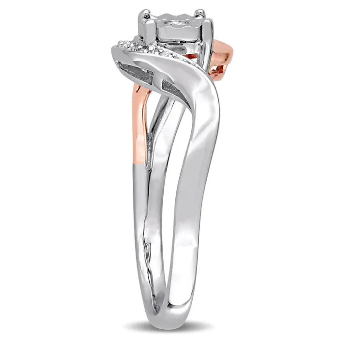 010 CT TW Natural Diamond Bypass Promise Ring in Solid 10K TwoTone Gold Goldia Rings