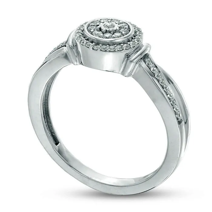 020 CT TW Composite Natural Diamond Frame Collar Crossover Ring in Sterling Silver Goldia Rings
