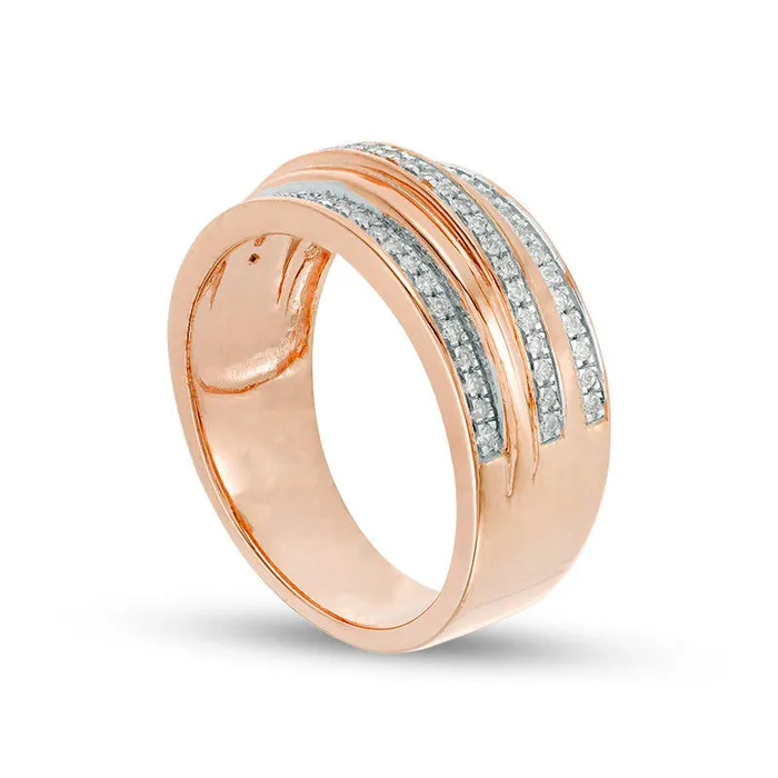 025 CT TW Natural Diamond Three Row Band in Solid 10K Rose Gold Goldia Rings