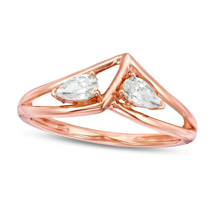 033 CT TW PearShaped Natural Diamond Double Loop Chevron Ring in Solid 10K Rose Gold Goldia Rings 033 CT TW PearShaped Natural Diamond Double Loop Chevron Ring in Solid 10K Rose Gold Goldia Rings