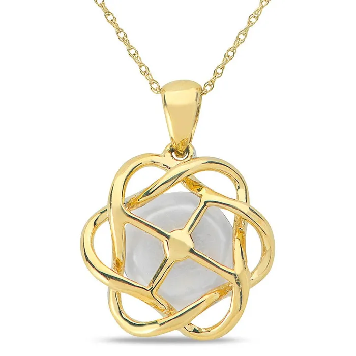 Goldia 95 100mm Cultured Freshwater Pearl and Natural Diamond Accent Pendant in 10K Yellow Gold Necklaces