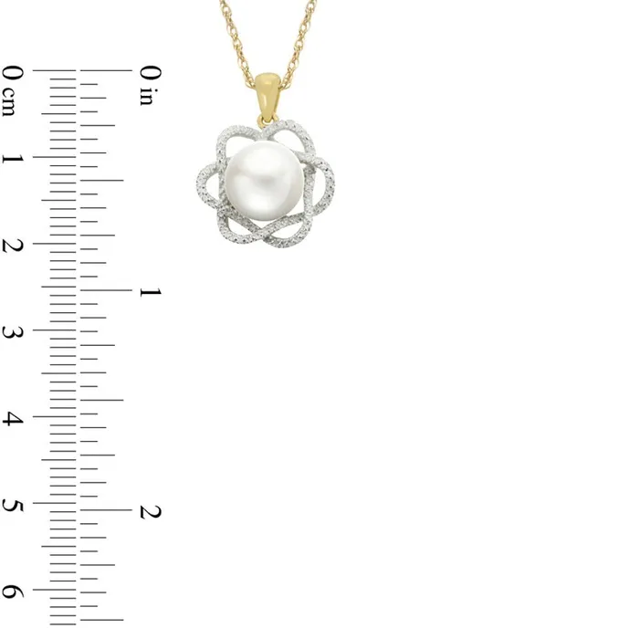 Goldia 95 100mm Cultured Freshwater Pearl and Natural Diamond Accent Pendant in 10K Yellow Gold Necklaces
