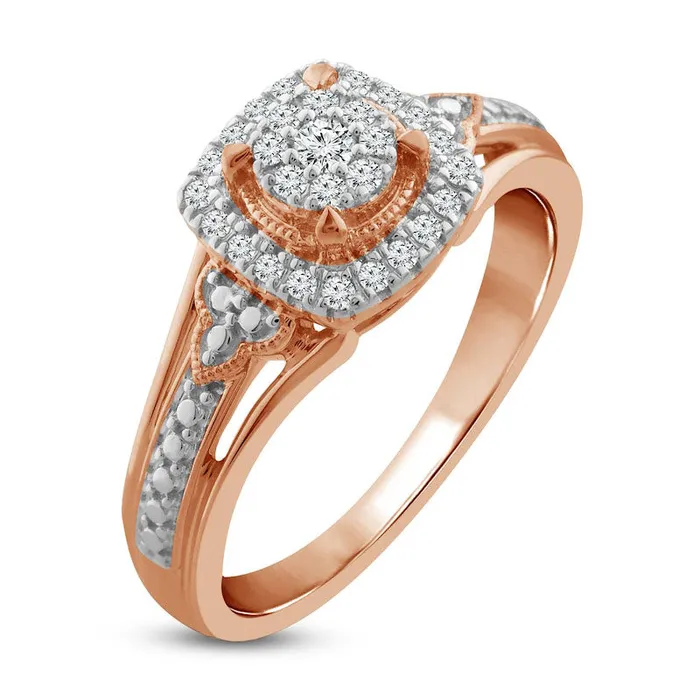 Goldia Rings 020 CT TW Composite Natural Diamond Cushion Frame Antique VintageStyle Promise Ring in Solid 10K Rose Gold Goldia Rings 020 CT TW Composite Natural Diamond Cushion Frame Antique VintageStyle Promise Ring in Solid 10K Rose Gold