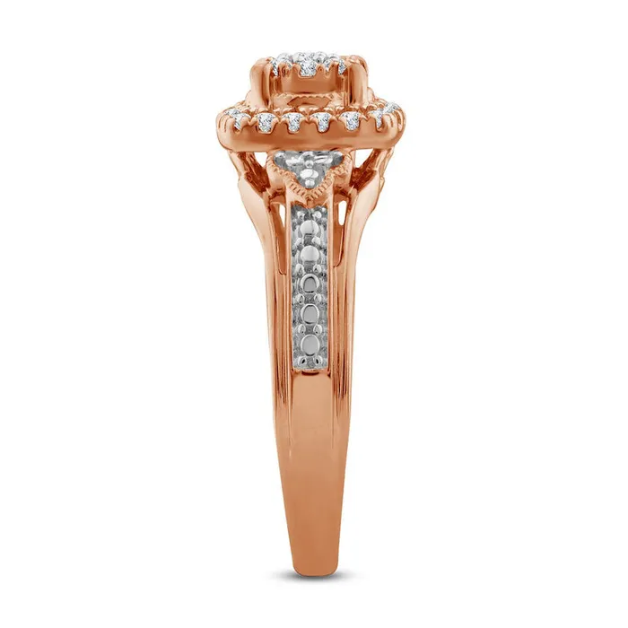 Goldia Rings 020 CT TW Composite Natural Diamond Cushion Frame Antique VintageStyle Promise Ring in Solid 10K Rose Gold Goldia Rings 020 CT TW Composite Natural Diamond Cushion Frame Antique VintageStyle Promise Ring in Solid 10K Rose Gold