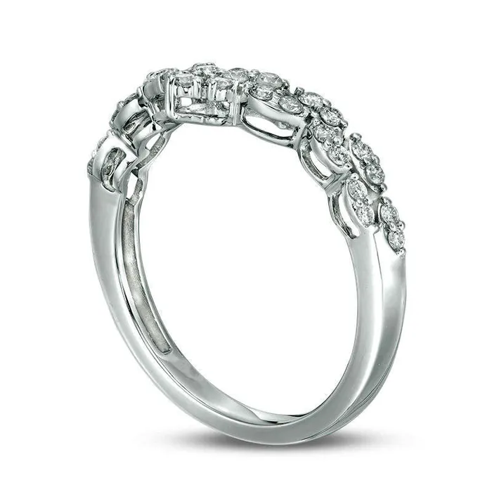 Rings Goldia 033 CT TW Certified Natural Diamond Double Row Chevron Ring in Solid 14K White Gold II1