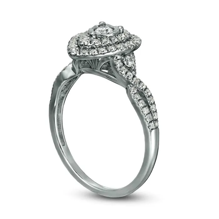 Rings Goldia 050 CT TW Natural Diamond Double Teardrop Frame Split Shank Engagement Ring in Solid 10K White Gold