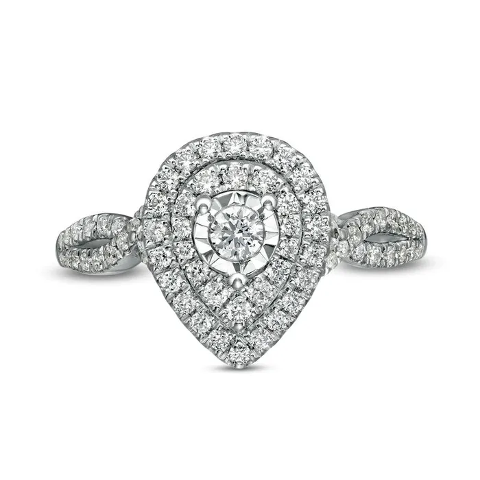 Rings Goldia 050 CT TW Natural Diamond Double Teardrop Frame Split Shank Engagement Ring in Solid 10K White Gold