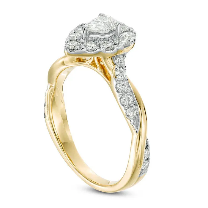 Rings Goldia 088 CT TW PearShaped Natural Diamond Frame Twist Shank Engagement Ring in Solid 10K Yellow Gold