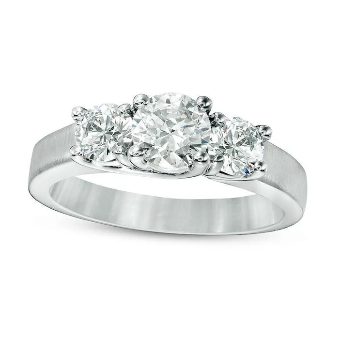 Rings Goldia 15 CT TW Natural Diamond Three Stone SatinFinish Engagement Ring in Solid 14K White Gold Rings Goldia 15 CT TW Natural Diamond Three Stone SatinFinish Engagement Ring in Solid 14K White Gold