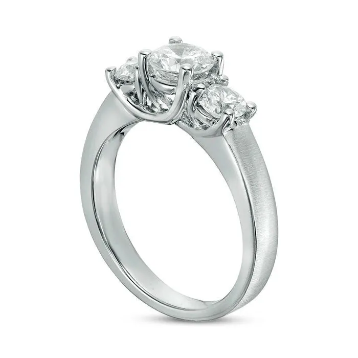Rings Goldia 15 CT TW Natural Diamond Three Stone SatinFinish Engagement Ring in Solid 14K White Gold