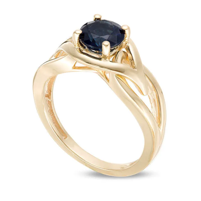 Rings Goldia 65mm Blue Sapphire Solitaire Evil Eye Split Shank Ring in Solid 10K Yellow Gold