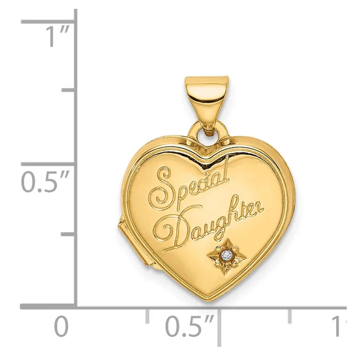 14k Yellow Gold Diamond Special Daughter 15mm Heart Locket TreasureFineJewelers Necklaces
