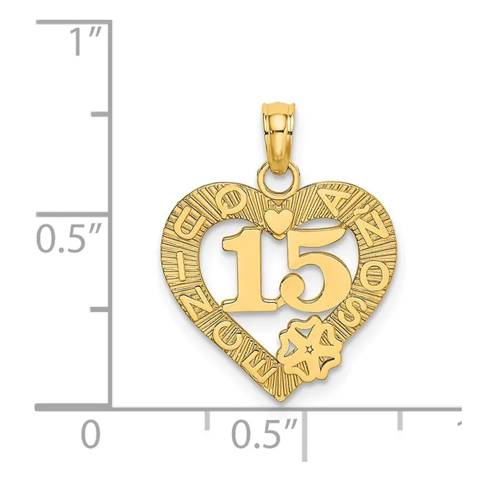 Charm Necklaces 14K QUINCE ANOS 15 in Heart Charm TreasureFineJewelers