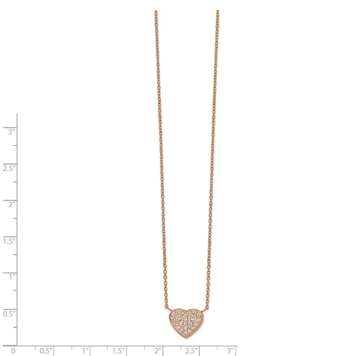 TreasureFineJewelers Necklaces Stainless Steel Polished Rose IP CZ Heart 1725in w1in ext Necklace