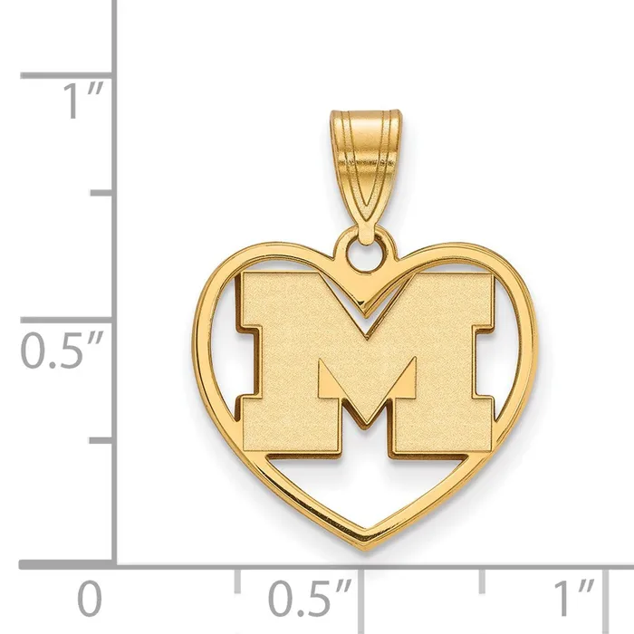 TreasureFineJewelers Necklaces Sterling Silver Goldplated University of Michigan Letter M Heart Pendant